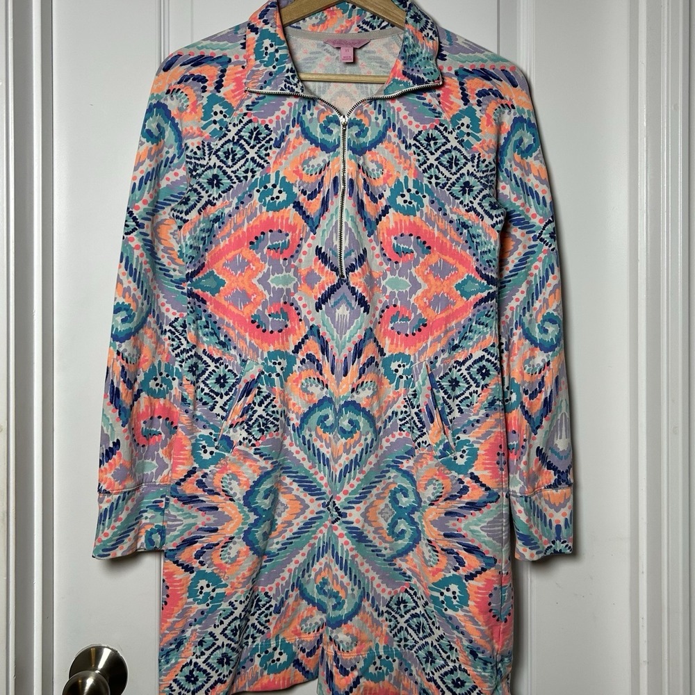 Lilly Pulitzer Solar Opposite Print Skipper Popover Half Zip Dress‎ Preppy Style